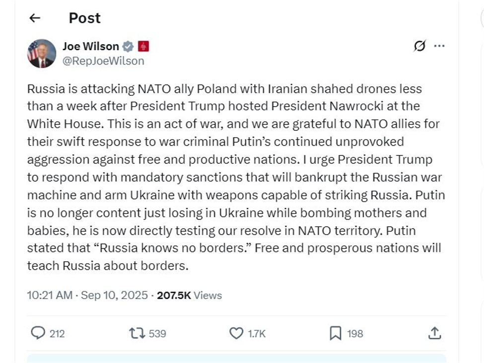 US member of Congress says Russia attacking Poland, an act of war | investingLive