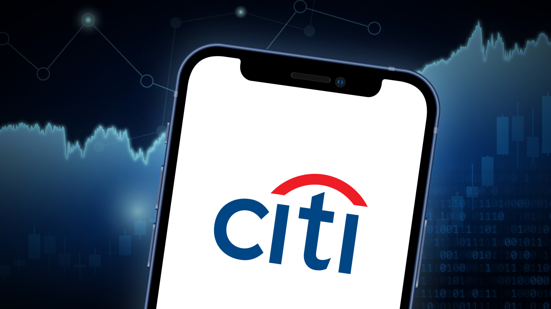 Citigroup stock market vector illustration, with iPhone splash screen. Neutral blue.