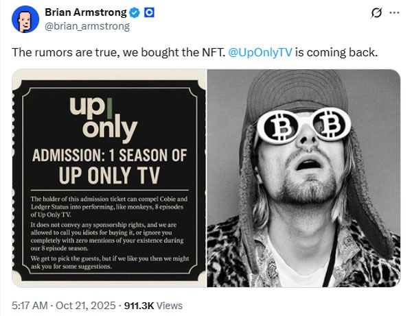 Coinbase Buys $25M NFT To Restart UpOnly Crypto Podcast – AabeyLLC Crypto