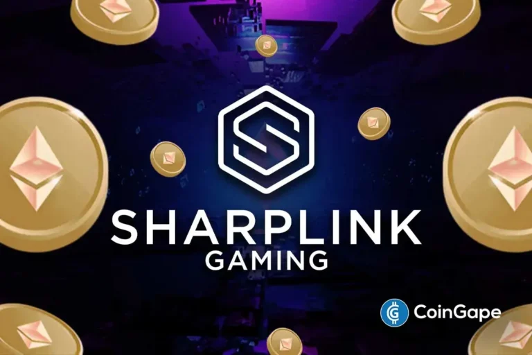 SharpLink Gaming logo surrounded by Ethereum coins symbolizing major $78M ETH withdrawal.