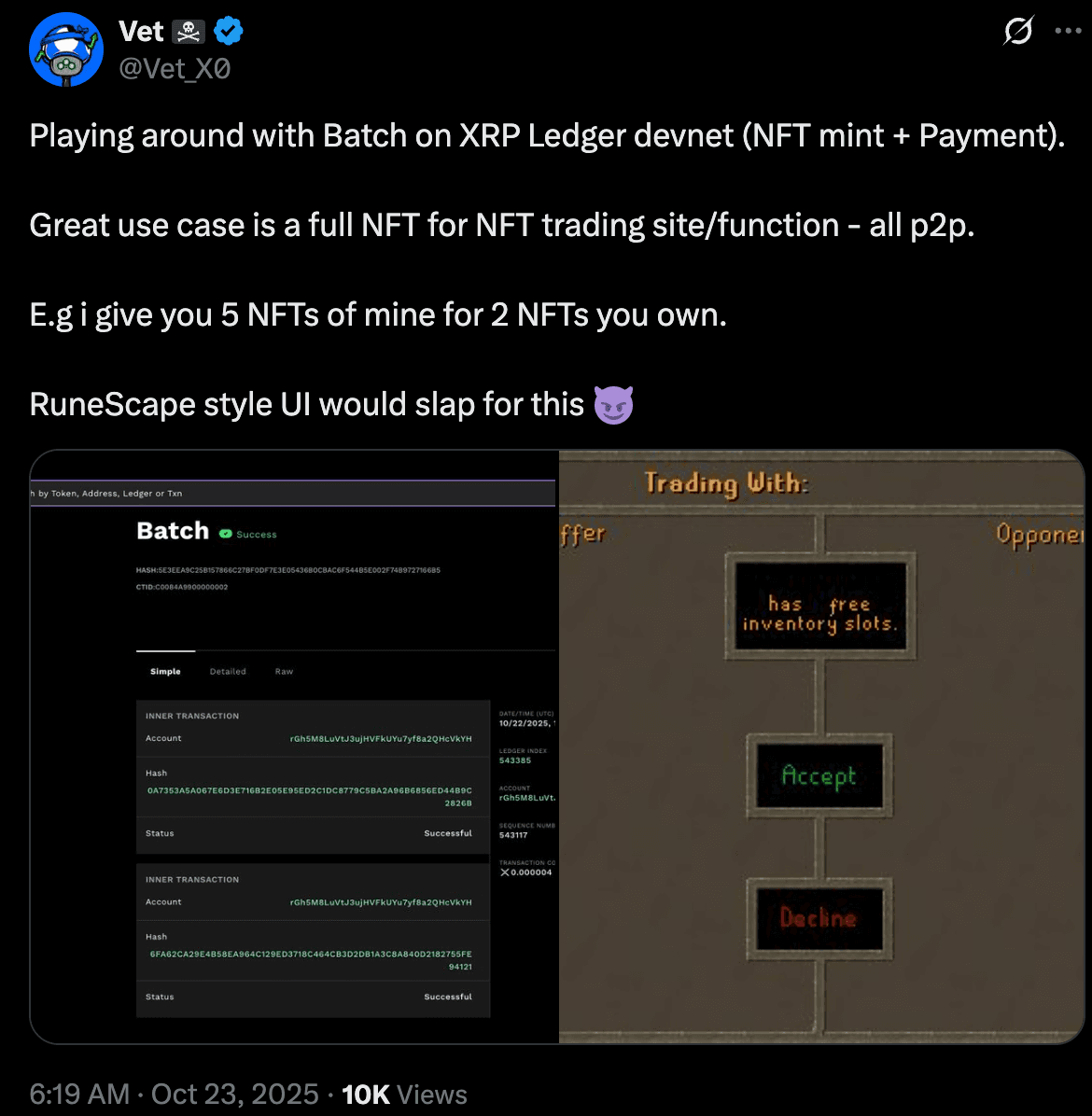 XRP Validator Vet's X post. (X)
