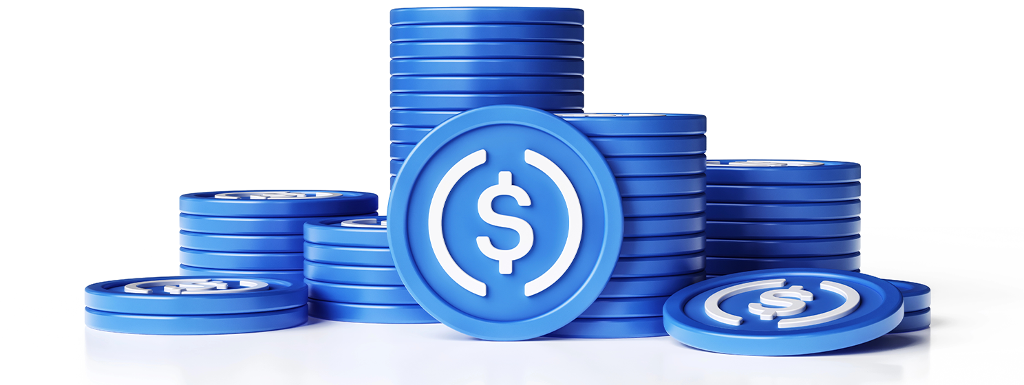 Stacks of USDC digital stable coins