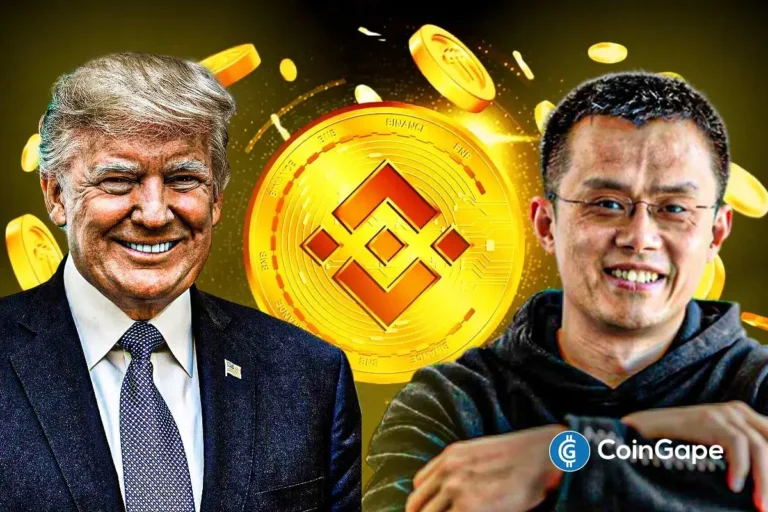 An image of CZand Trump with BNB's logo