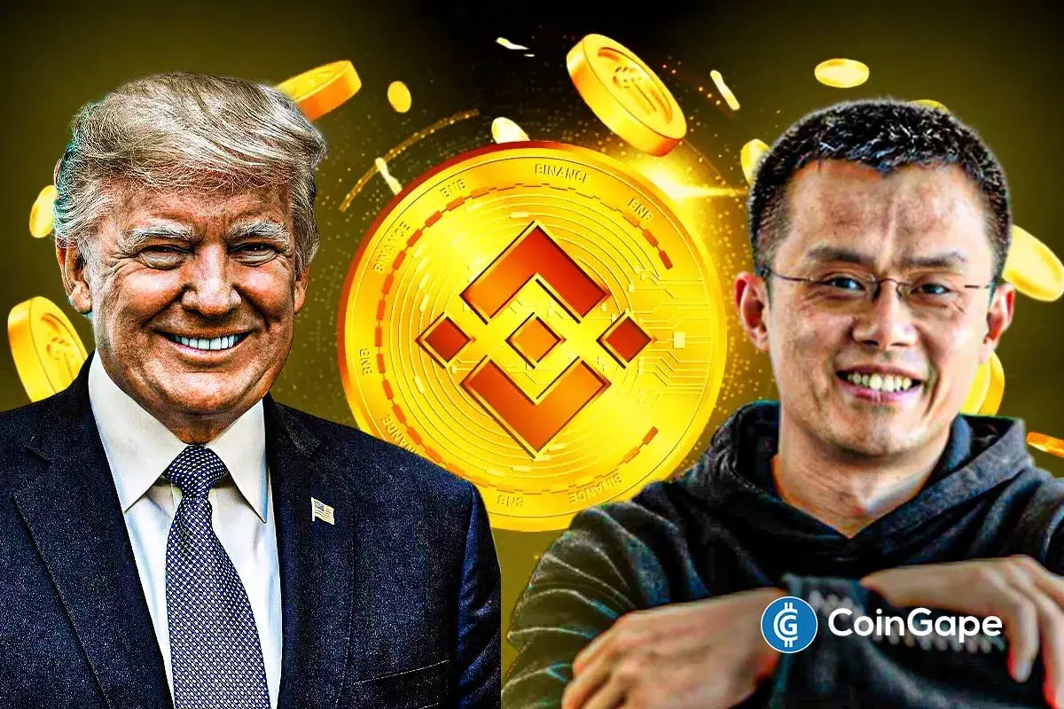 An image of CZand Trump with BNB's logo