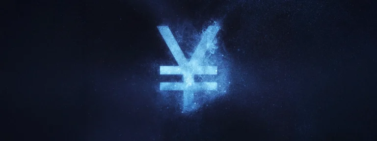 Japanese yen sign, Japanese yen symbol. Abstract night sky background.