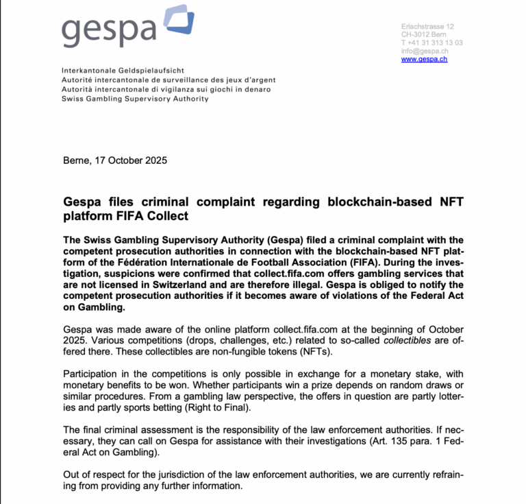 Swiss Regulator GESPA Files Complaint Against FIFA NFT Platform - AabeyLLC Crypto