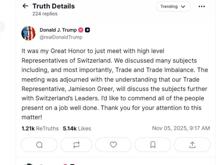 Trump meets Swiss officials, signals progress on tariff dispute | investingLive