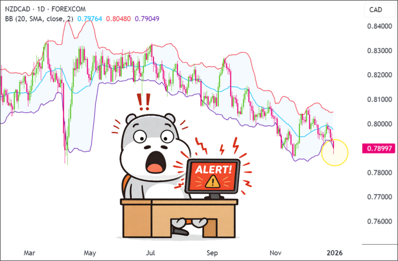 TA Akert of the Day: NZD/CAD Breaches Lower Bollinger Band