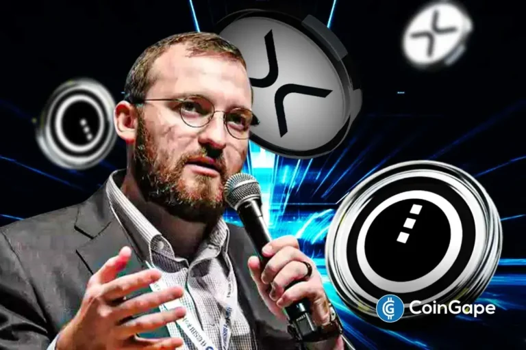 An image of the Cardano founder, XRP and Midnight logos