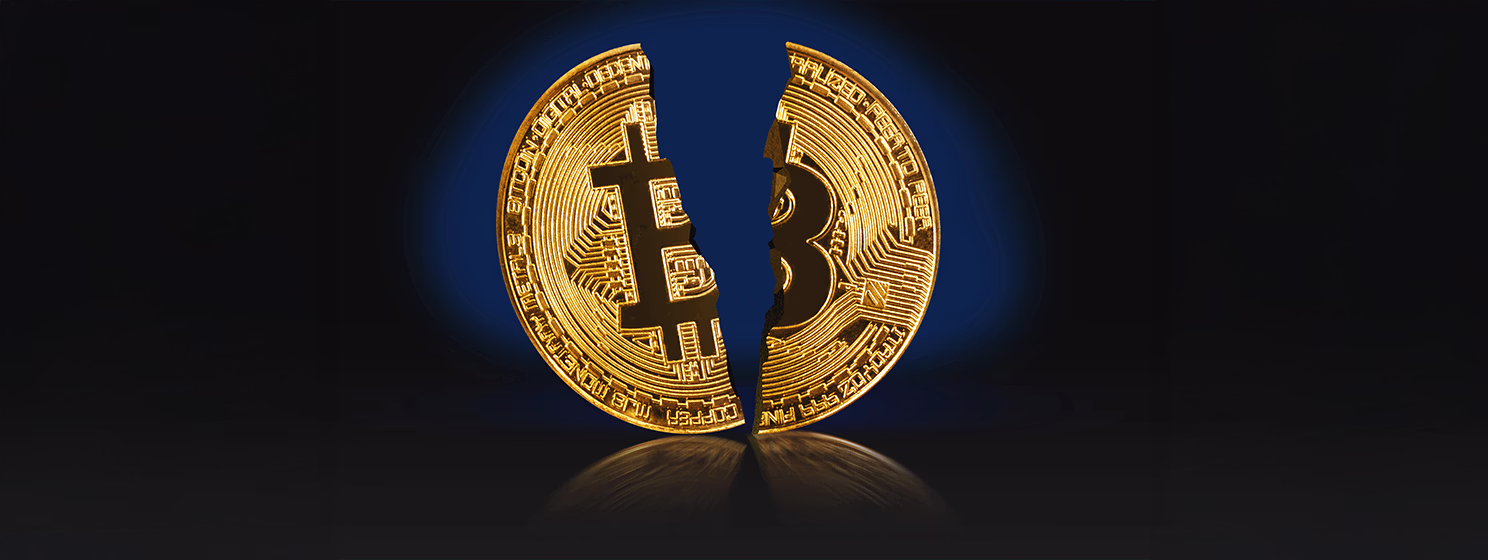 Cryptocurrency concept. Trends in bitcoin exchange rates. Rise and fall of bitcoin.