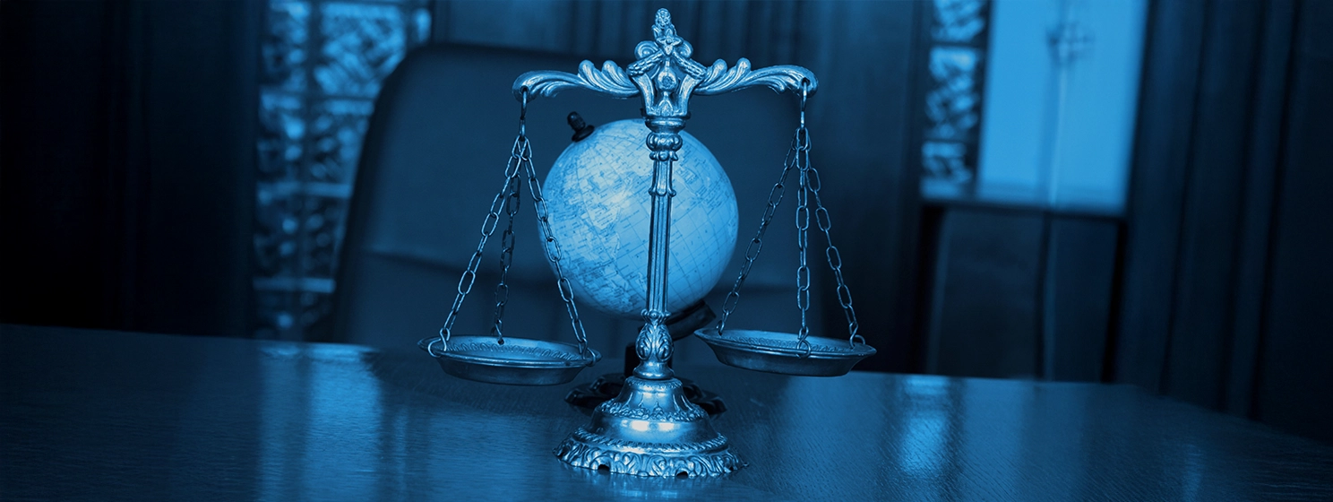 Scales on a table of a court room.