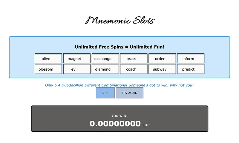 Crack the Uncrackable Bitcoin Mnemonic Slot Game | BitcoinChaser