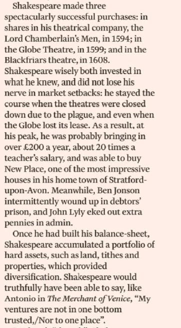 Shakespeare’s Investments