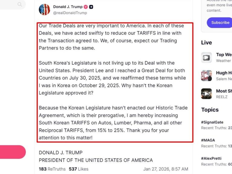 Trump hikes South Korea tariffs to 25%, citing stalled trade deal | investingLive