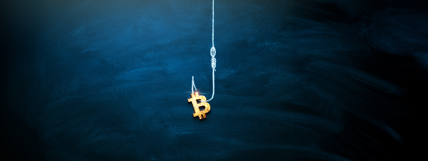 Bitcoin trapped, hooked concept banner