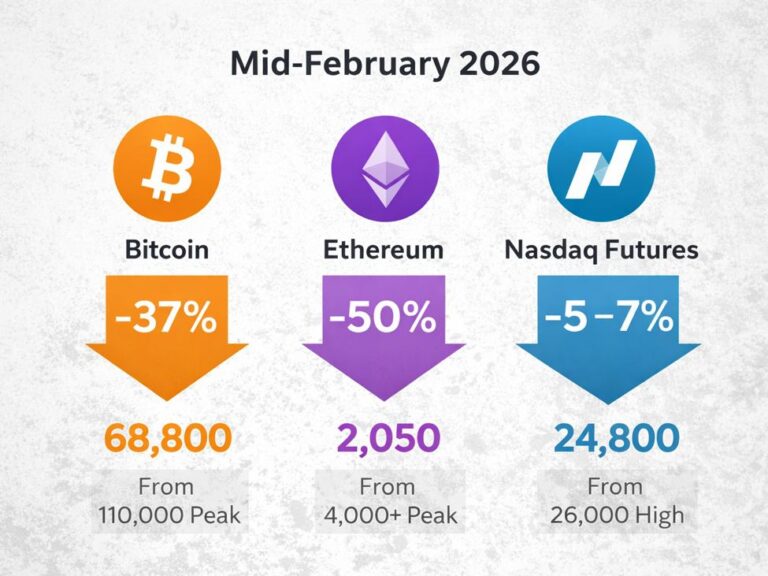 Bitcoin Holds $68.8K While Ethereum Slides Toward $2k as Nasdaq Cools in February 2026 | investingLive
