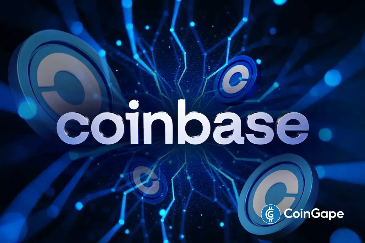 Coinbase logo illustration as COIN stock rises on retail Bitcoin and Ethereum buying data