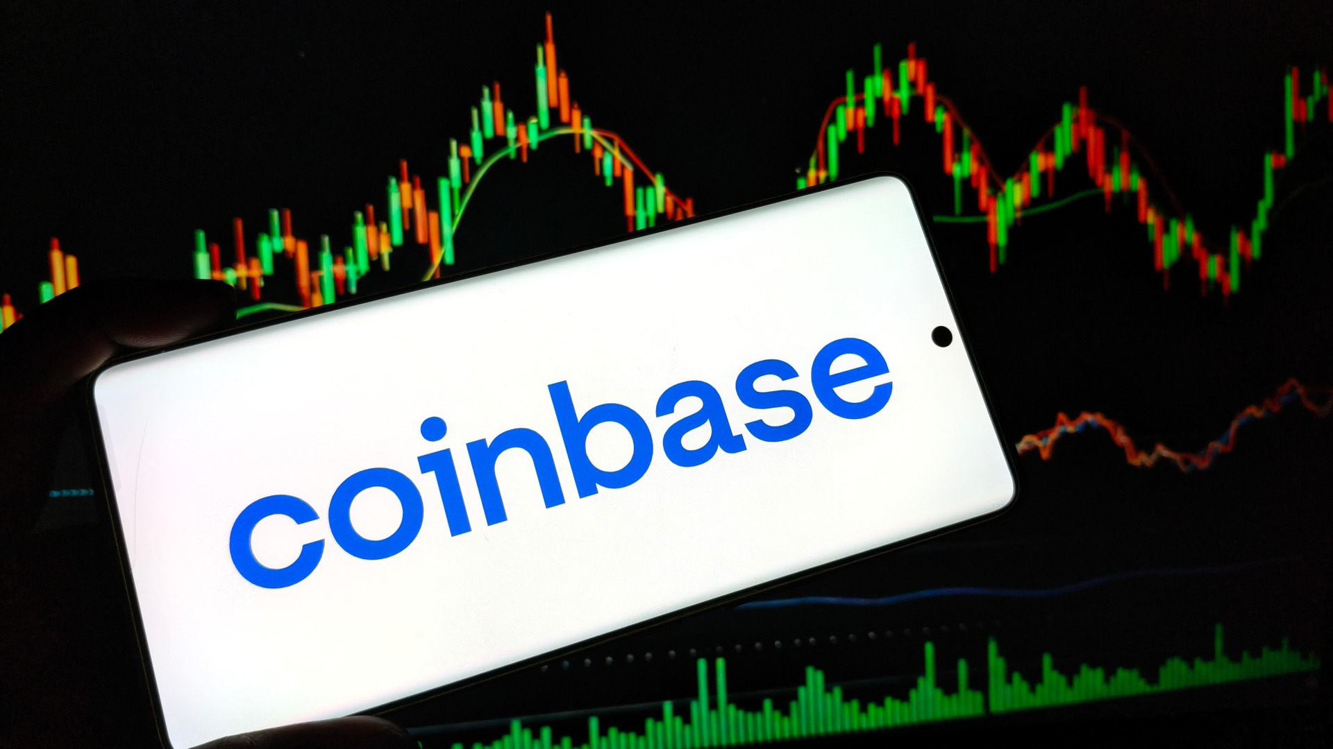Coinbase app on smartphone with cryptocurrency market data
