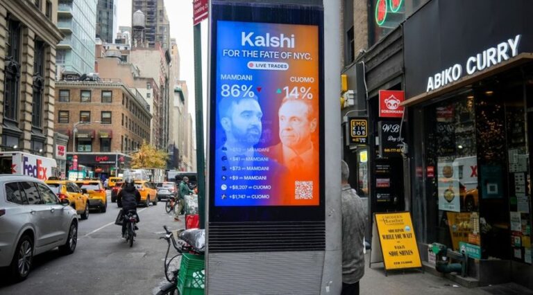 Advertising for Kalshi promoting their service for betting in the NYC Mayoral election in New York