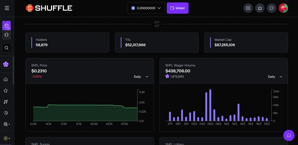 The SHFL Token dashboard on Shuffle.com