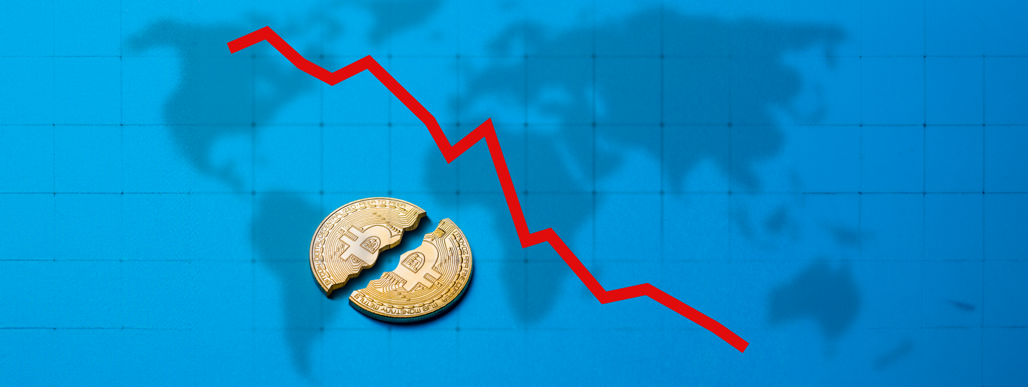 Concept decline and fall cryptocurrency course and a ban on trad