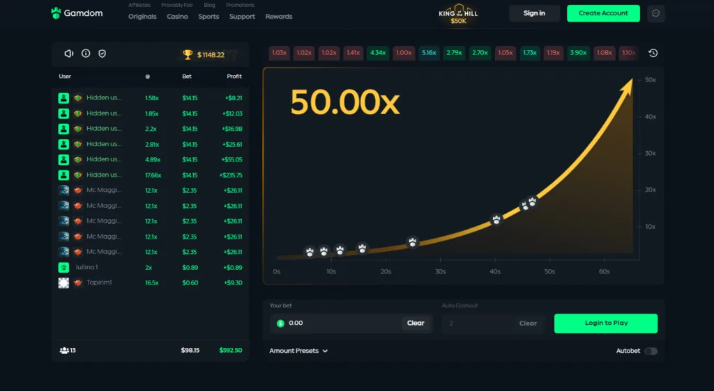 Crash gambling at Gamdom