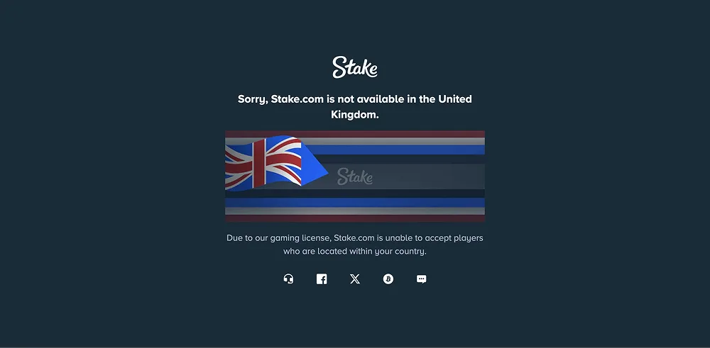 Stake.com blocked message when accessing from the UK