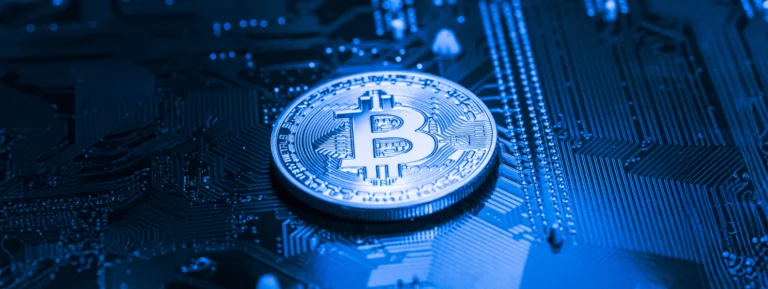 btc bitcoin on mainboard computer banner
