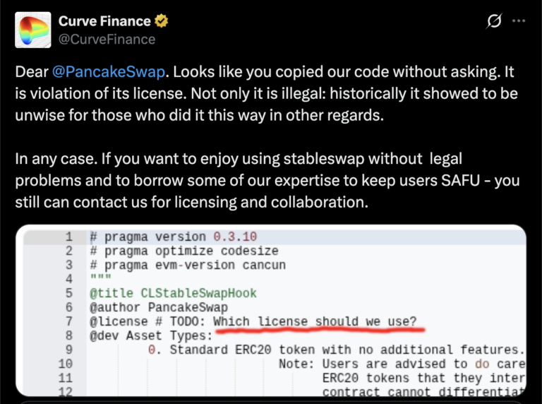 Curve Finance Warns PancakeSwap About Licensing Violation - AabeyLLC Crypto