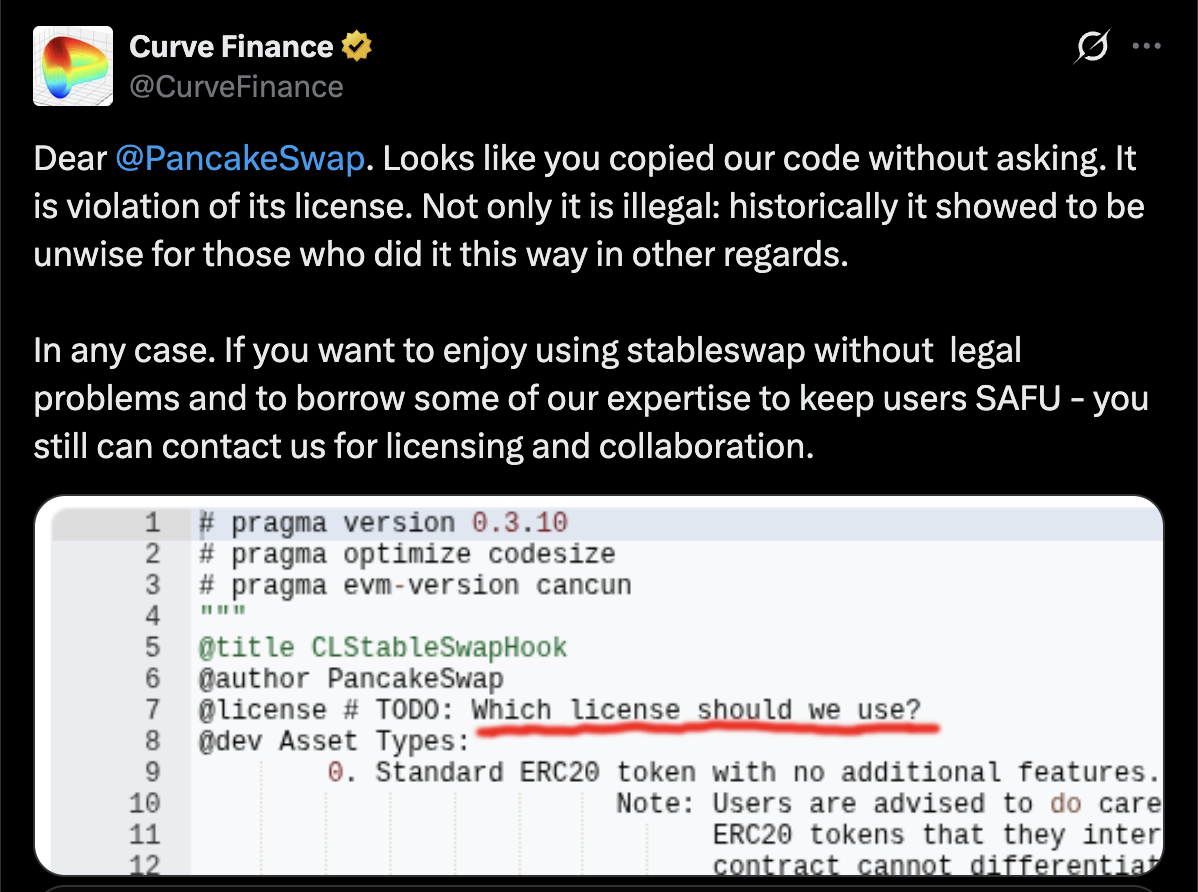 Curve Finance Warns PancakeSwap About Licensing Violation - AabeyLLC Crypto
