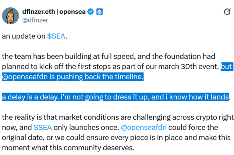 OpenSea Delays SEA Token Launch Amid Tough Market Conditions - AabeyLLC Crypto