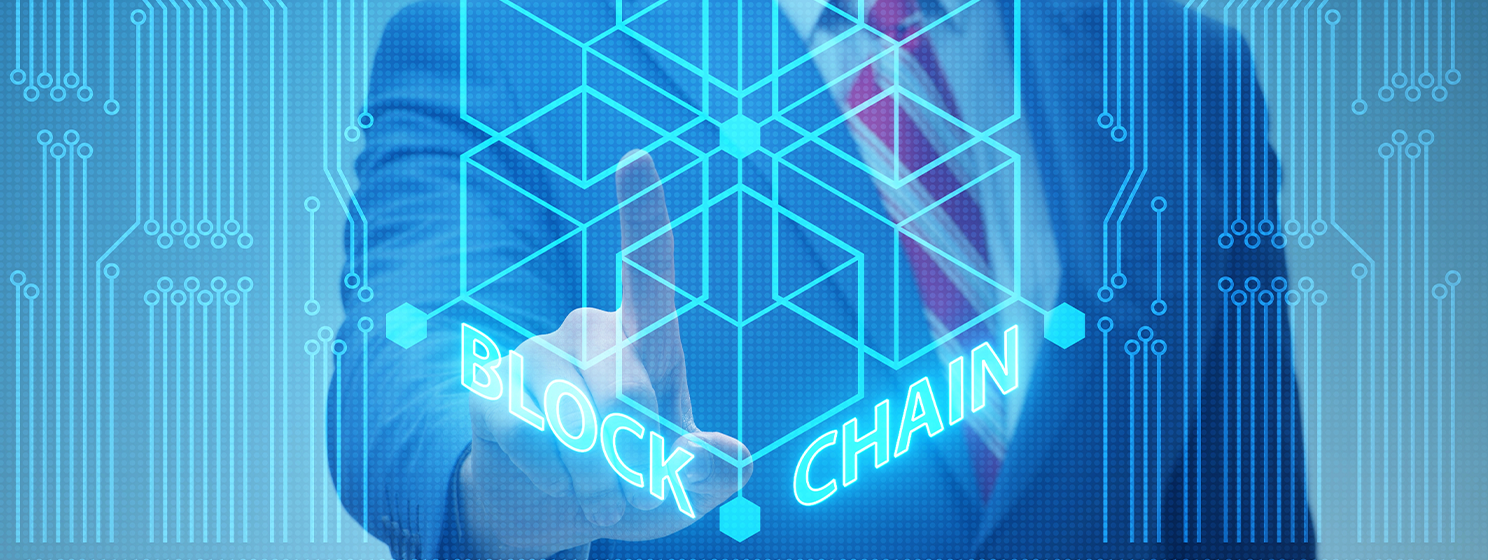 Young businessman in innovative blockchain concept — Stock Photo, Image Young businessman in innovative blockchain concept