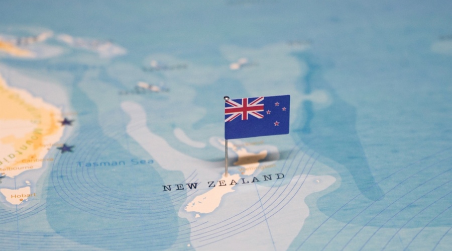 Map and a flag of New Zealand