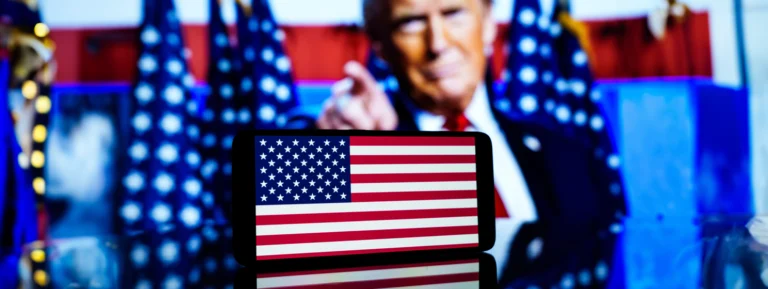 US flag, Donald Trump banner