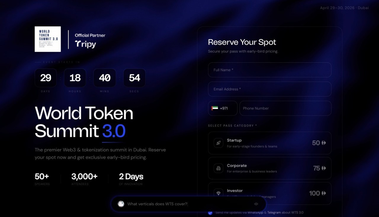 World Token Summit 3.0 Announces Pre-Sale Registration; Tripy Named Official Partner Unveiling Agentic AI Ticketing and Travel Experience