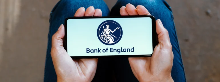 The Bank of England (BoE) logo is displayed on a smartphone mobile screen.
