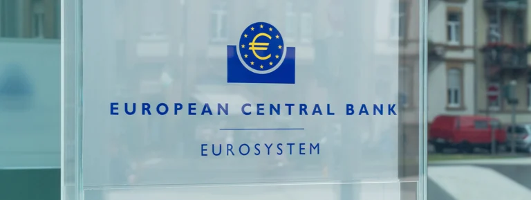 Banner of the European Central Bank ECB located in Ostend