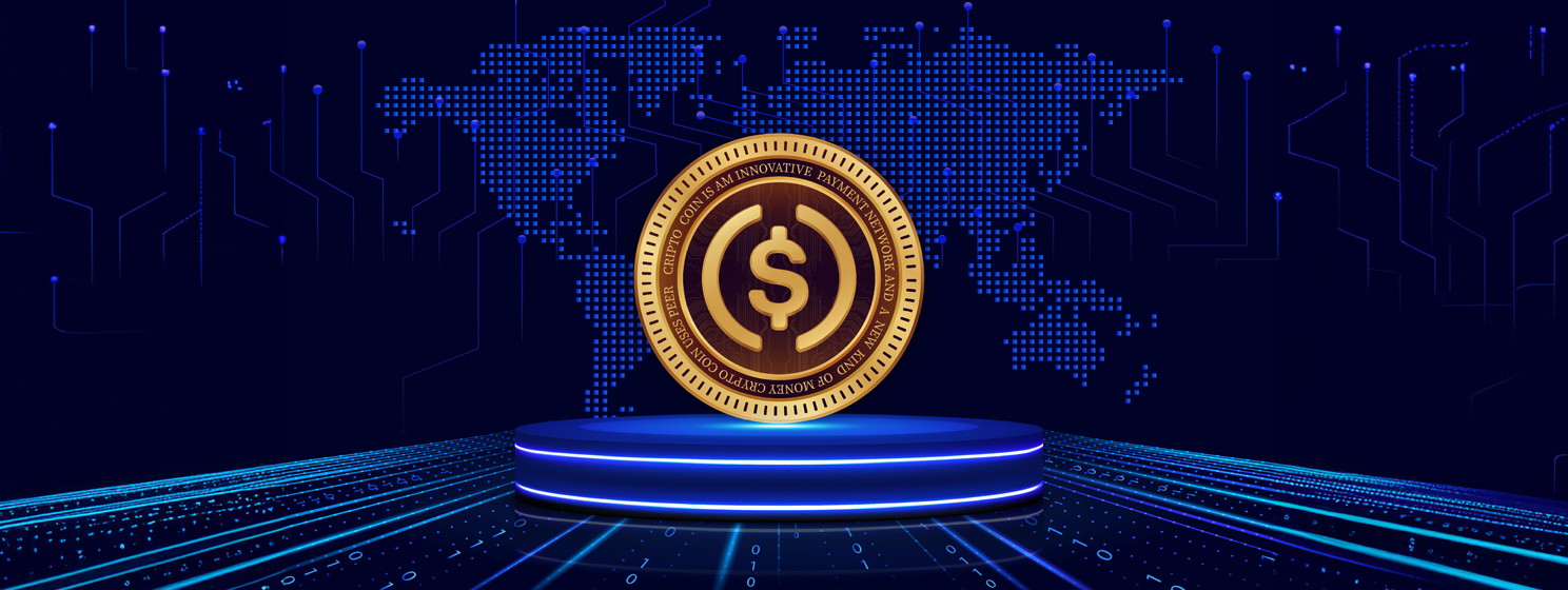 stablecoin logo on digital background