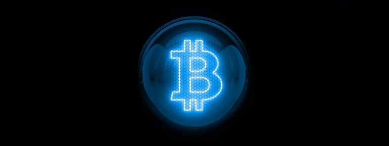 Blue bitcoin btc logo banner