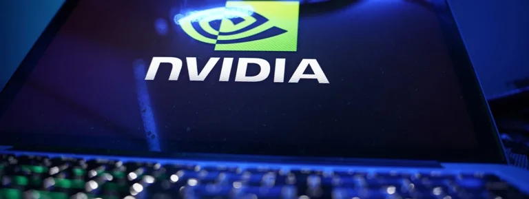 Computer with the logo of Nvidia Corporation which is a company specialized in the development of graphic processing units.