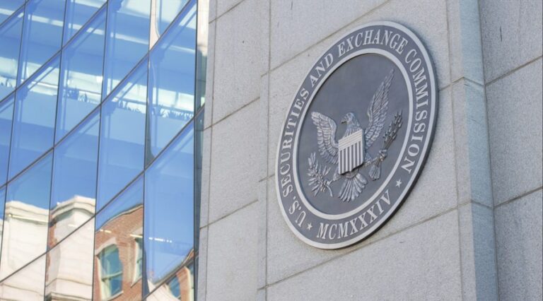 the seal of the United States SEC seen at its headquarters in Washington, DC