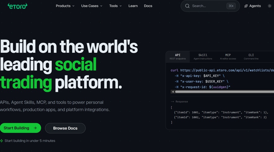 Alongside the App Store, eToro is introducing a builders portal. Source: eToro