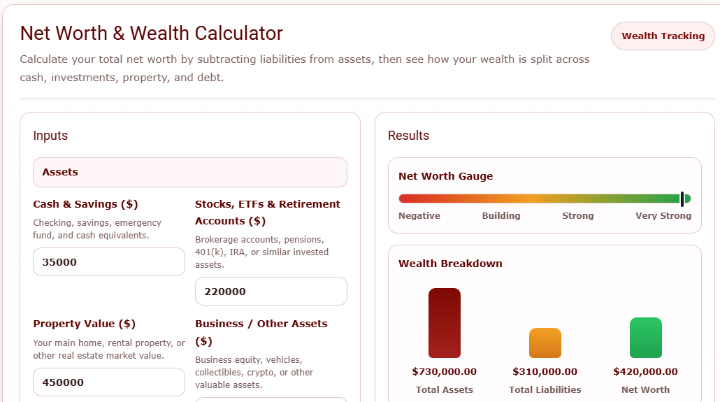 Advanced Personal Net Worth & Wealth Calculator