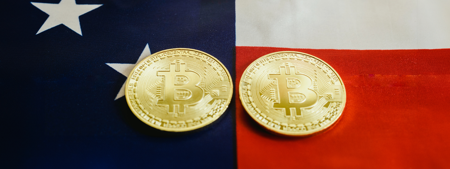 btc bitcoin crypto coins over us flag banner