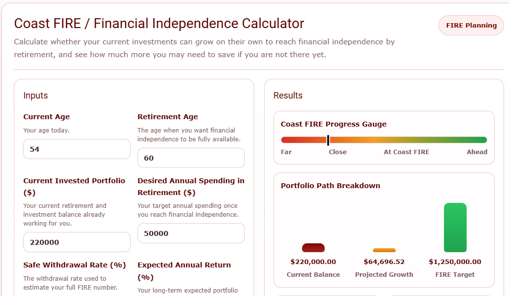 Coast FIRE / Financial Independence Calculator