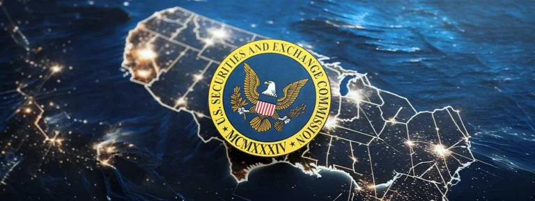 SEC logo on paper map of US