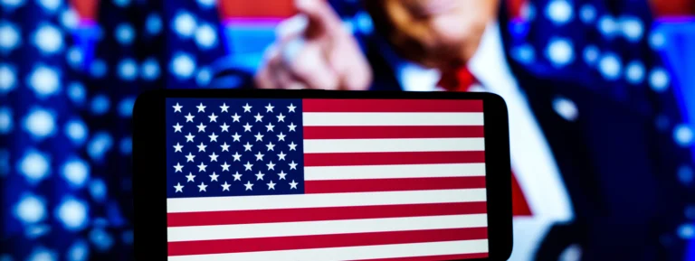US flag, Trump banner