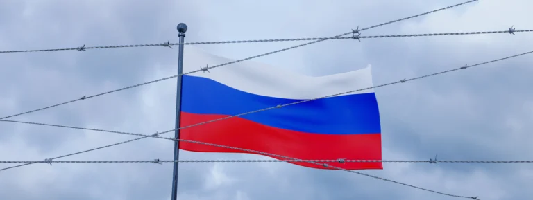 Russia flag with Barbed Wire concept banne