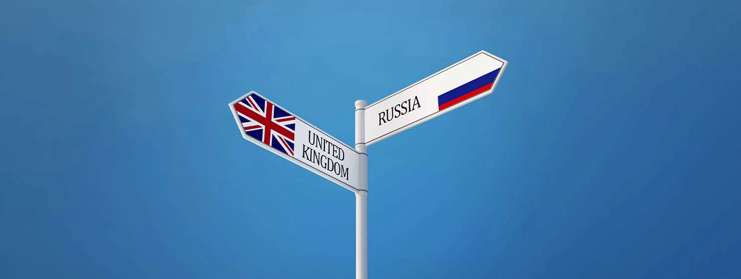 United Kingdom Russia Sign Flags Concept