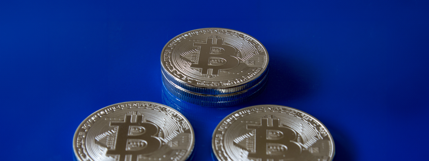 three silver bitcoin coins btc banner